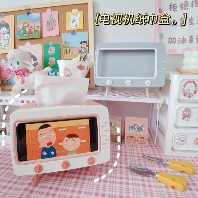 China Creative Cute Minimalist Wind TV Tissue Box Tissue Box Girl's Heart Desktop Storage Box Ornaments for sale