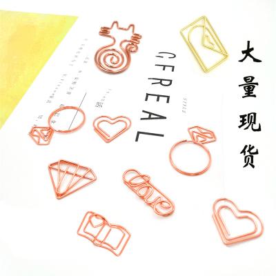 China Creative Modern Cherry Blossom Rose Gold Paper Clip Envelope Contoured Paper Clip Love Letter Paper Clip for sale