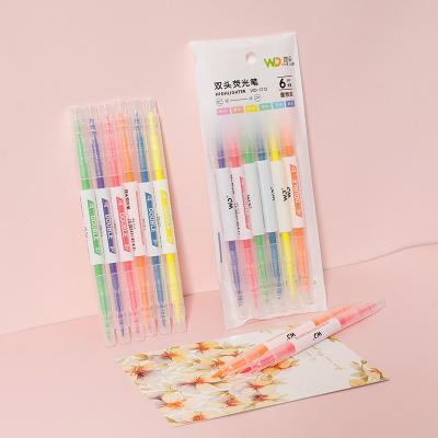 China Modern 6 Colors 6 Double Headed Highlighters Students use color pens to highlight markers with slanted highlighters for sale