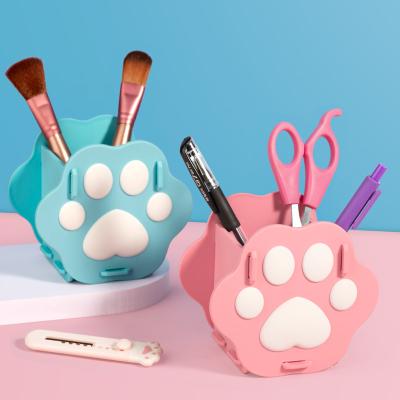 China Modern Cute Pen Stand Female Central Institute of Statistics Cartoon Cat Claw Girl Heart Student Creative Quilting Desktop Cosmetics for sale