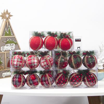 China Wholesale Red Christmas Ball Decoration Foam Plaid Xmas Decoration Simulation Pine Tree Cute Cloth Pendant Art for sale