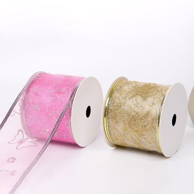 China Cute Snow Yarn With Transparent Yarn With Gift Wrapping Gauze Christmas Chiffon Ribbon DIY Handmade Printing To Figure Set Wholesale for sale