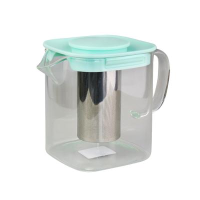 China Sustainable Fashion High Borosilicate Glass Body Cube Shape Glass Teapot With Strainer for sale