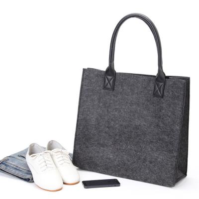 China New Design Recyclable Custom Simple Trendy Handmade Small Eco Felt Tote Bag With Leather Handles for sale