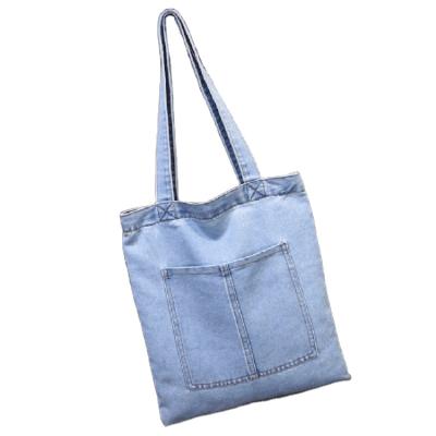 China Eco-friendly Tote Pouch Simple Female Korean Pure Color Jeans Handbags Women Shoulder School Shopping Bag for sale