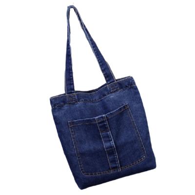 China New Design Popular Soft Washed Denim Women Ladies Eco-friendly Students Shoulder Bag With Pocket for sale