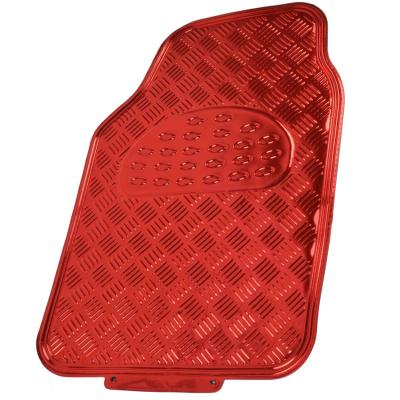 China Protect Car Floor and Easy to Clean Universal Non Skid Colored PVC Car Floor Mats Aluminum Rubber Car Floor Mats 4 Pieces Metal Design Car Mat (Red) for sale