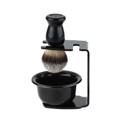 China Premium Black Acrylic Color Men's Badger Hair Beard Care Set Brush Holder Acrylic Soap Shaving Bowl for sale