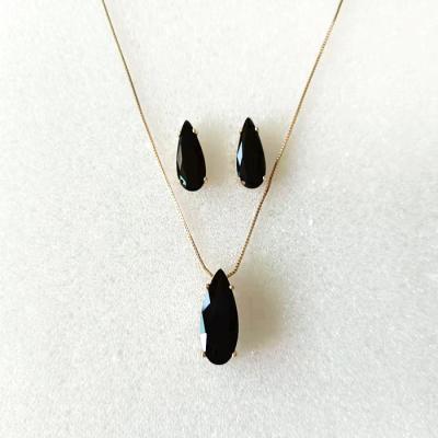 China Trendy Fashion Simple Color Stone High Quality Pear Shaped Glass Women's Jewelry Sets Elegant Luxury for sale