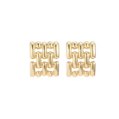 China Vintage Fashion Wholesale Hip Hop Chunky Weave Square Hollow Huggie Stud Earrings For Women for sale