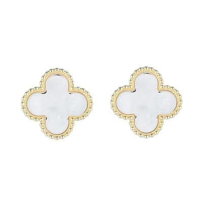 China Vintage The Most Popular 925 Ribbon Four Leaf Clover Flower Stud Earrings for sale