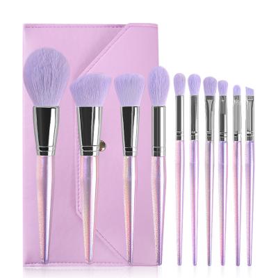 China Angular Blush Custom Logo 10 Crystal Handle Purple Glitter Makeup Brush Set With Bag for sale