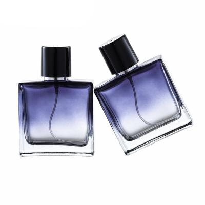 China Cosmetic Custom Logo 50ml Premium Gradient Blue Mens Perfume Empty Spray Bottle for sale