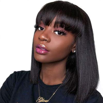 China Brazilian Black Straight Bob 100% Virgin Human Wig Clavicle Bangs Silky Straight Wave for sale