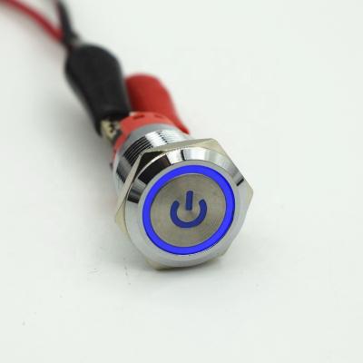 China 304 Stainless Steel Round Button Switch Durable IP67 16mm Metal Lamp Switch Power Symbol Self-locking Waterproof Gear for Starting for sale