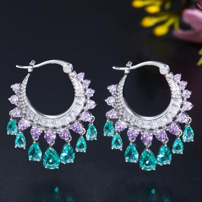 China New CLASSIC Shiny Circle Water Drop Zircon Tassel Women Earrings for sale