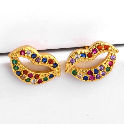 China 2020 CLASSIC Fashion Queen Style Red CZ Rainbow Mouth Lip Earrings for sale