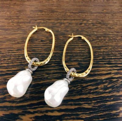 China Freshwater 2018 High Quality Baroque Style Simple Designs Pearl Drop Earrings for sale