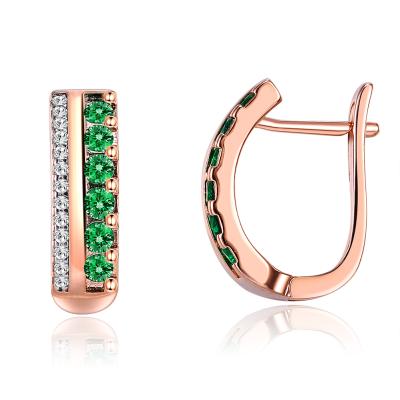 China Real 18k Rose Gold Plated Green Zirconia Micro Fine Jewelry High End Casual/Sporty Pave Huggie Earrings For Women for sale