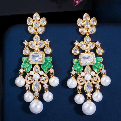 China CLASSIC Luxury High Quality Pearl Tassel Drop Dangle Earrings Cubic Zircon Wedding Earrings for sale