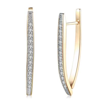 China Gold Dangle Earrings Wholesale Stock Russian Earrings Big Fashion V Shape Set Zircon Earrings For Women for sale