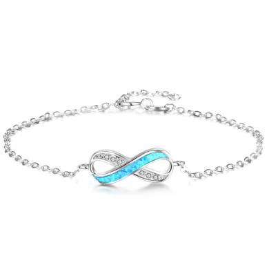 China Blue Opal Bracelets 925 Sterling Silver Blue Opal Infinity Love Bracelets For Ladies for sale