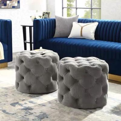 China Mid Century Velvet Stool (Height) Living Room Furniture Modern Wood Frame Adjustable Fabric Soft Ottoman Stool for sale