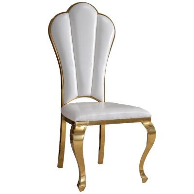 China Contemporary European Luxury Upholstered Dining Chairs Throne Metal Stainless Steel Gold Leg Wedding Hotel Chair for sale