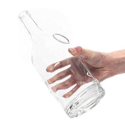 China Clear Beverage 750ml 1000ml Vodka Bottles Glass Liquor Bottle Frosted With Wooden Cork for sale