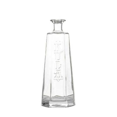 China Recyclable Exquisite Design Unique Square Shape 700ml 750ml Flat Custom Empty Whiskey Brandy Glass Bottle for sale