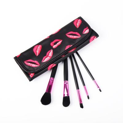 China 5 Pcs Flat Brush Classic Black Wood Brush Make Up Set With Bag for sale