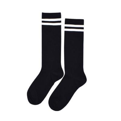 China Antibacterial Women Cotton Over The Knee Stockings Stripe Sports Cute Comfy College Socks BLACK WHITE for sale