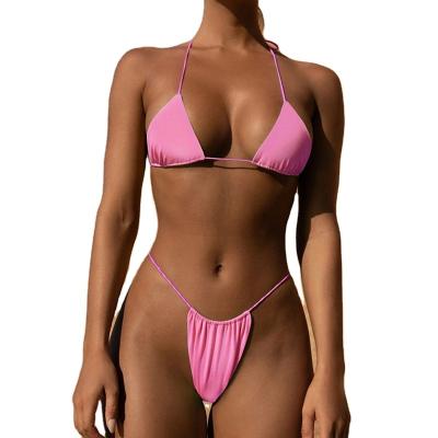 China Other Sexy Women Bikini Set Swimwear Solid Swimwear Beach Swimsuit Female Strappy Triangle Beach Wear for sale