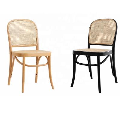 China High Quality Indoor Vintage Style Rattan Chair French Nordic Solid Wood Dining Chair Modern With Rattan Back For Cafes for sale