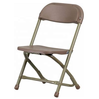 China Safety Comfortable Baby Dining Chair Kids Metal Frame And Plastic Folding Chair Brown Color For Outdoor Party Event Picnic for sale