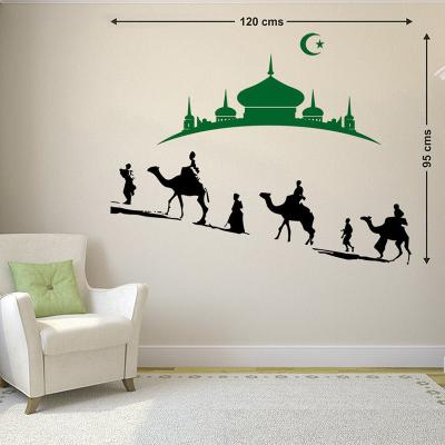 China Window Sticker Decals Design Islamic Mosque With Living Camels Muslim Arabic Art Wall Sticker for sale