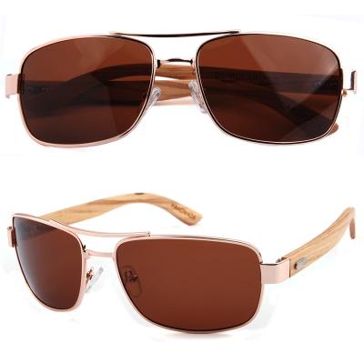 China Fashion Sunglasses WP011 Square Metal Frame Polarized Wooden Temple Sunglasses for sale