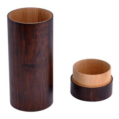 China Custom Logo Round Tube Dark Bamboo Bamboo Sunglasses Case Wooden Box For Eye Glasses for sale