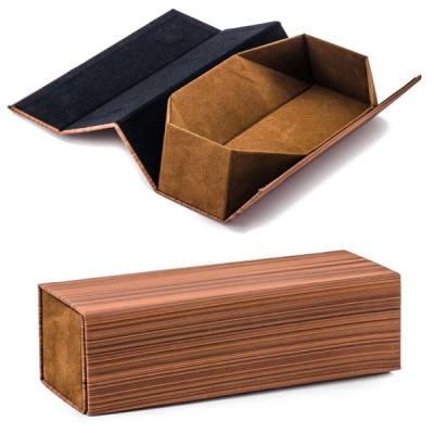 China Folding Cardboard Box Imitation Wood Synthetic Leather Sunglasses Folding Box for sale