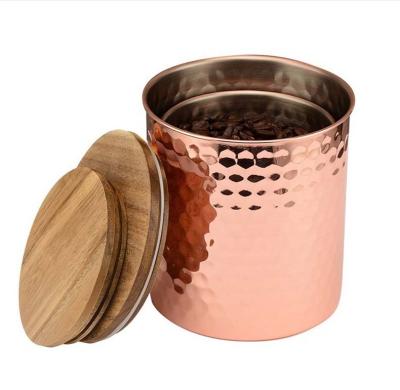 China Recycled Materials Stainless Steel Jar With Wooden Lid Sealed Food Storage Jar Grain Storage Jar Coffee Storage Moisture Proof Box for sale