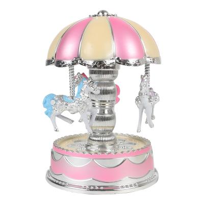 China Romantic Colorful Carousel Music Box Toys Home Decoration LED Light Cheerful Go Toy Birthday Gift For Kids Round for sale