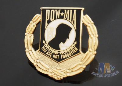 China Custom Metal Hard Enamel Pow Mia Logo Lapel Pin Bages, Logo Effect Shiny Gold Silver Or Copper Plating for sale