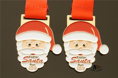 China Santa Relief Metal Award Medals Die Casting Soft Enamel Smooth Back With Sublimated Ribbon for sale