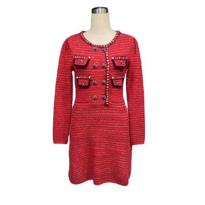 China Wholesale High Quality Slim Round Neck Anti-wrinkle Luxury Dress Cross Red Knitted Dress for sale