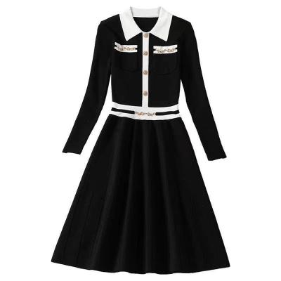 China Wholesale High Quality Anti-static Metal Button New Ladies Casual Dress Elegant Knitted Dress for sale