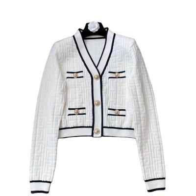 China Newest High Quality Anti-wrinkle Color-block Crop Cardigan Jacket Women Korea Style Cardigan for sale