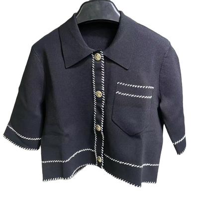 China Anti-wrinkle Manufacturer Suipply New Arrival Luxury Knitted Cardigan Polo Collar Short Coat for sale