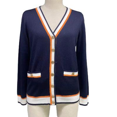 China Wholesale New Style Spring Anti-wrinkle Casual Cardigan Color-blocking Knitted Cardigan All-match For Woman for sale