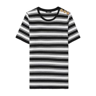 China Anti-wrinkle 2022 Fashionable New Fashionable Product Striped Short Sleeve Knitted T-shirt Cotton Top for sale