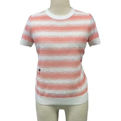 China 2022 High Quality Fashion Shortsleeve T-shirt Tops Anti-wrinkle Women's Striped Knitted Sweater for sale